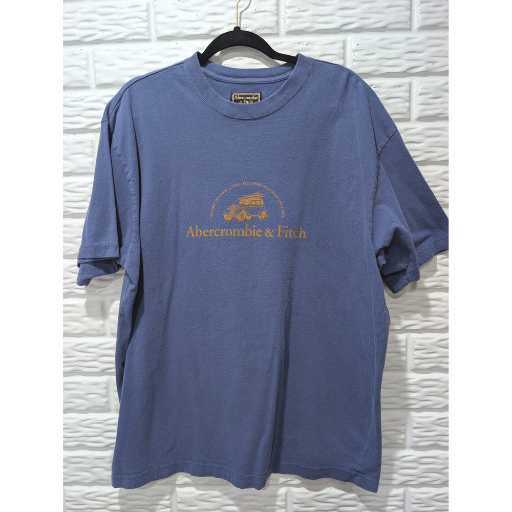 Vintage Abercrombie & Fitch Mens XL Blue Woody Wagon Graphic T-Shirt Cotton Boxy